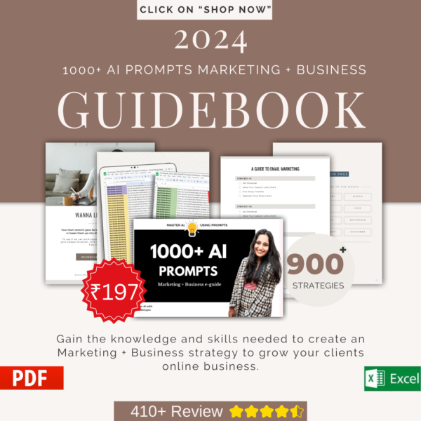 Marketing & Business, AI Marketing Prompts, ChatGPT for Business, AI Marketing Strategy, Digital Marketing Guide, Marketing Prompts Ebook, AI-Powered Marketing, 1000+ Marketing Ideas, Business Growth Strategies, ChatGPT Prompts for Marketing, Content Creation with AI, Marketing Tips and Tricks, AI for Entrepreneurs, Effective Marketing Strategies, AI Prompts for Digital Marketing, Marketing Innovation with AI
